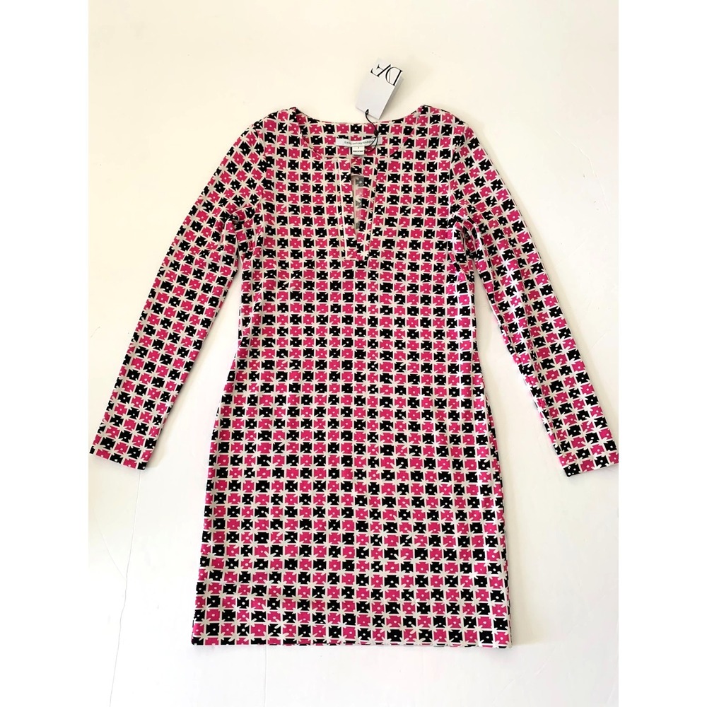 NWT Diane von Furstenberg DVF Reina Jersey Tunic Shift Dress Pink Geo Dot 2 0 XS - Picture 7 of 16
